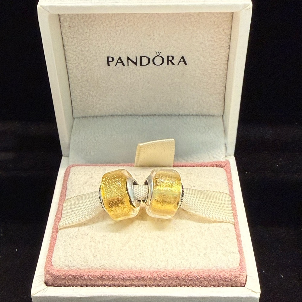2 Pandora Golden Mini Murano Glass Charm